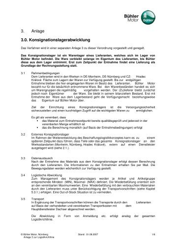 Anlage 3 zur Logistikrichtlinie konsignationslager - Bühler Motor