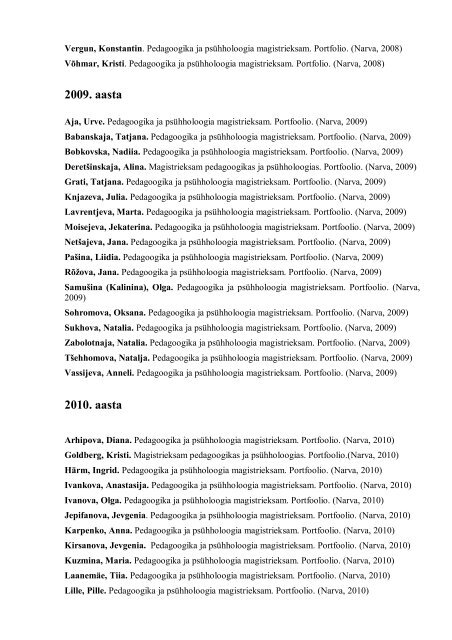 Eesti keele ja kirjanduse lektoraat 2001. aasta ... - TÃ Narva kolledÅ¾