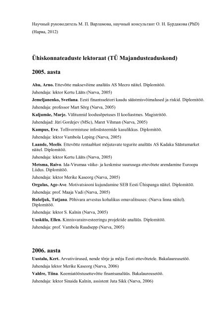 Eesti keele ja kirjanduse lektoraat 2001. aasta ... - TÃ Narva kolledÅ¾