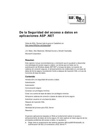 De la Seguridad del acceso a datos en aplicaciones ASP ... - Willy .Net