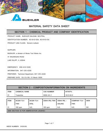 material safety data sheet - Buehler