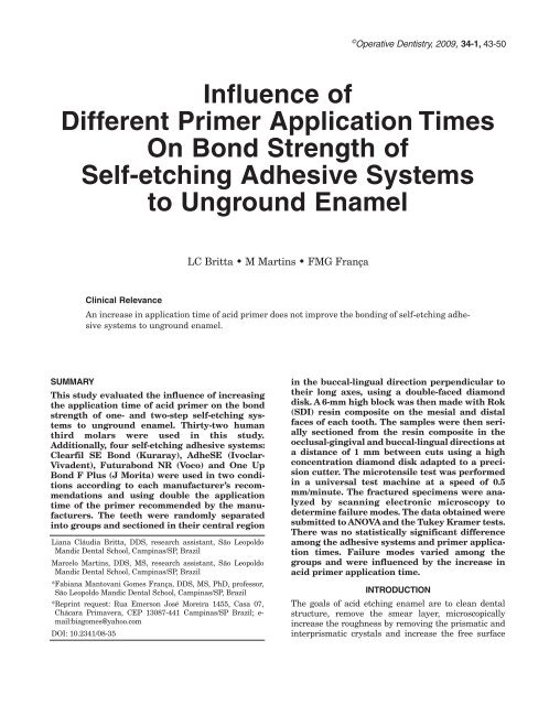 Influence of Different Primer Application Times On Bond Strength of ...