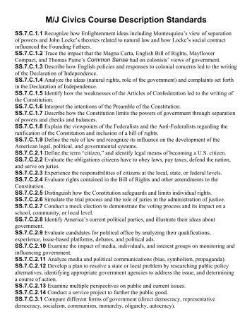 M/J Civics Course Description Standards