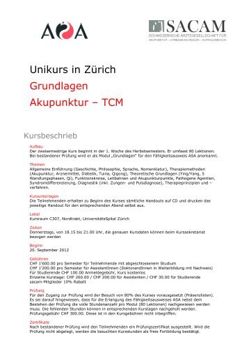 Unikurs in Zürich Grundlagen Akupunktur – TCM - ASA
