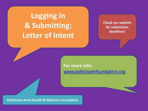 Letter of Intent - Pottstown Area Health & Wellness Foundation