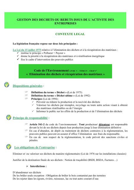 GESTION DES DECHETS OU REBUTS ISSUS DE L'ACTIVITE DES ...