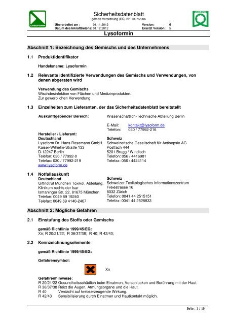 Lysoformin Version 6 - LYSOFORM Dr. Hans Rosemann GmbH