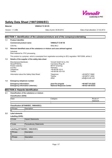 Safety Data Sheet (1907/2006/EC) - Vinnolit