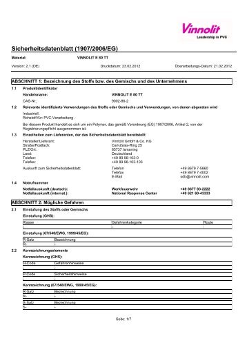 Sicherheitsdatenblatt (1907/2006/EG) - Vinnolit