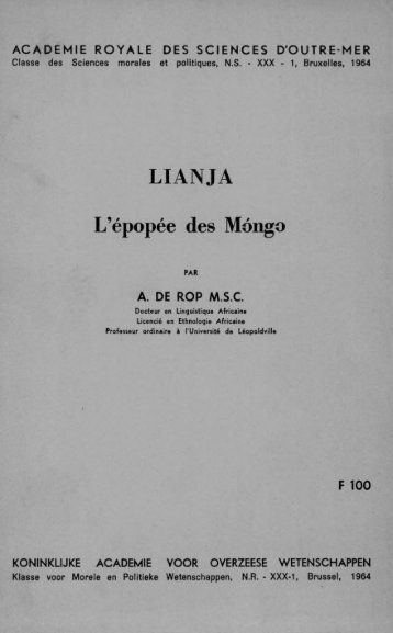 DE ROP, A. Lianja – L'épopée des Mongo. T.XXX,f.1 (1964)