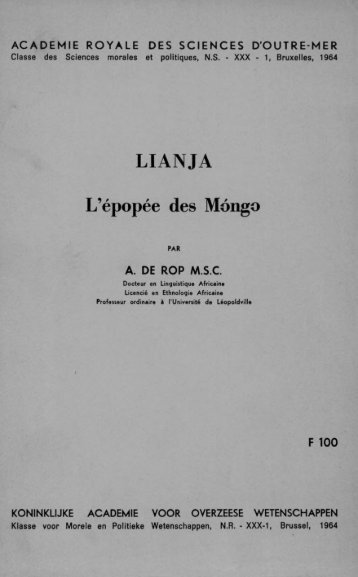 DE ROP, A. Lianja – L'épopée des Mongo. T.XXX,f.1 (1964)