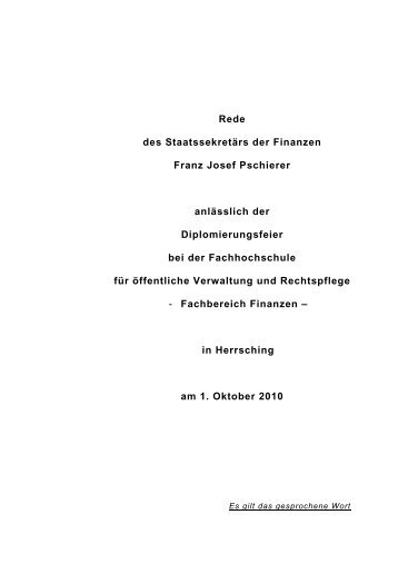 Rede anlässlich der Diplomierungsfeier an der FHVR in Herrsching ...