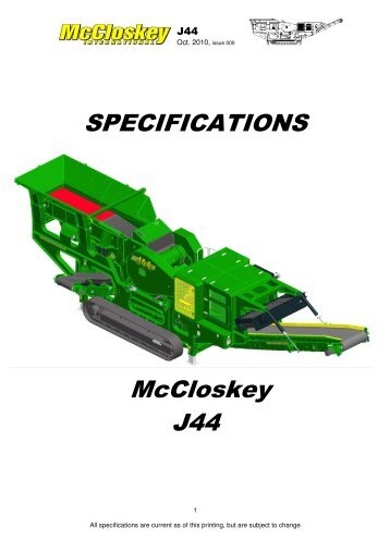 SPECIFICATIONS McCloskey J44 - Best Machinery Kft.