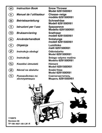 Instruction Book Snow Thrower Model 6291500X61 ... - Technik.sk