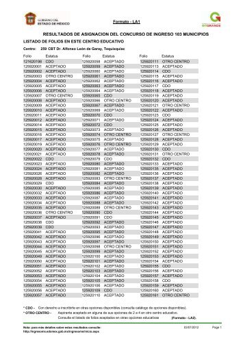 Resultados de AsignaciÃ³n "Listado de Folios en este Centro (PDF)"