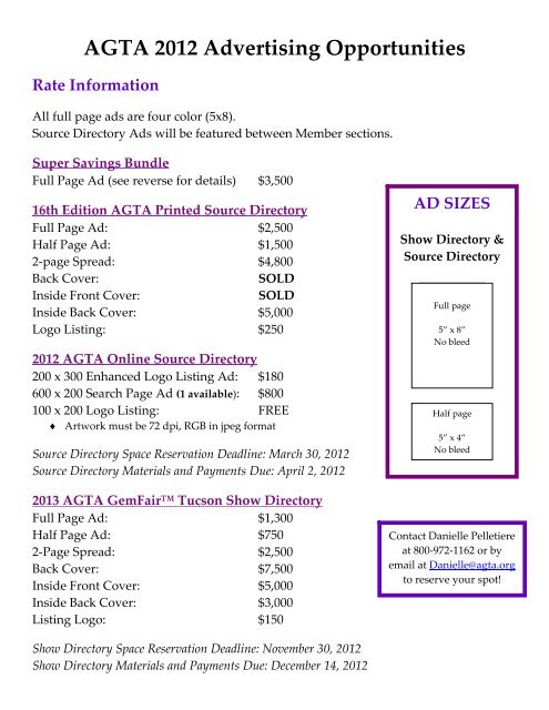 AGTA Source Directory Rates