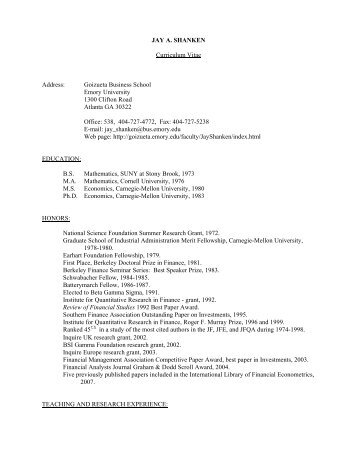 JAY A. SHANKEN - Emory Goizueta Business School Intranet ...