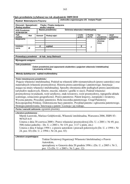 Uniwersytet SzczeciÅski WydziaÅ Matematyczno â Fizyczny