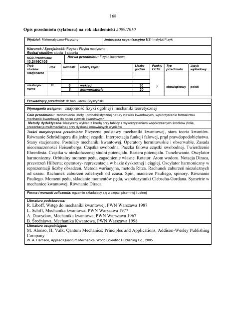 Uniwersytet SzczeciÅski WydziaÅ Matematyczno â Fizyczny