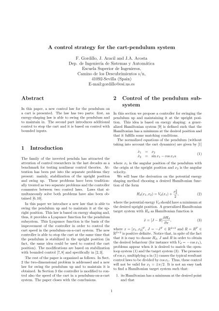 A control strategy for the cart-pendulum system Abstract 1 ...