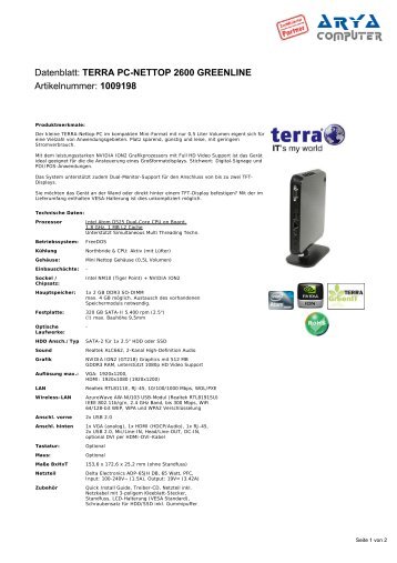 Datenblatt: TERRA PC-NETTOP 2600 GREENLINE ... - Arya Computer