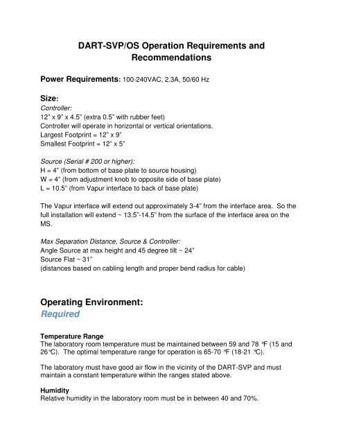 DART-SVP/OS Operation Requirements and ... - IonSense