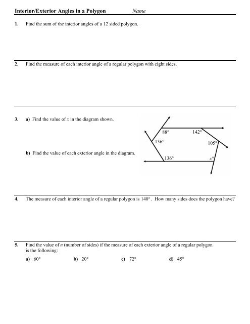 Interior Exterior Angles In A Polygon Name