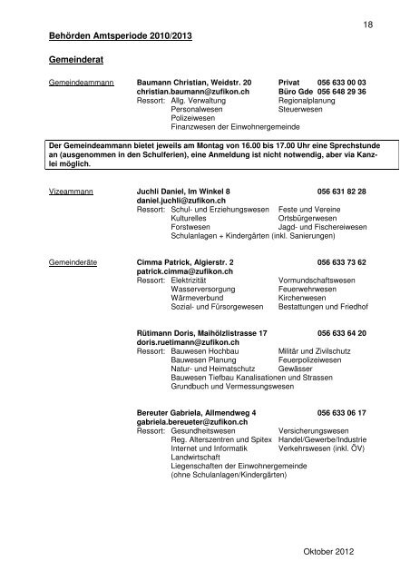 polizei - elektrizität - wasser - sorgentelefon - Zufikon