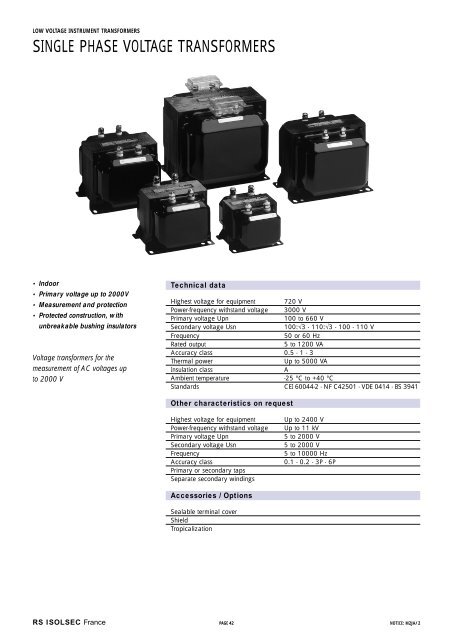 SINGLE PHASE VOLTAGE TRANSFORMERS