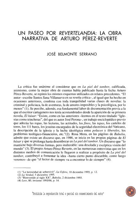 Un paseo por Revertelandia: la obra narrativa de Arturo PÃ©rez Reverte