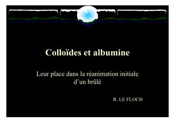 place des colloides et de l'albumine - SFETB