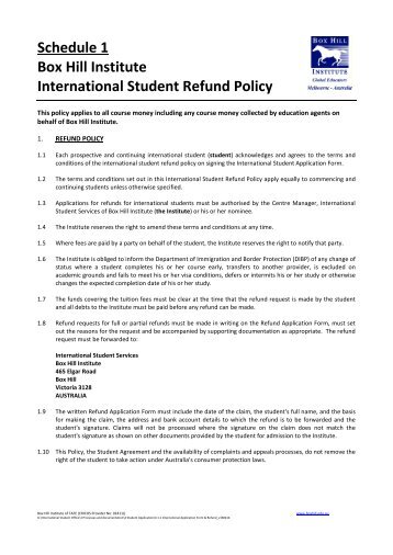 Refund Policy - Box Hill Institute of TAFE