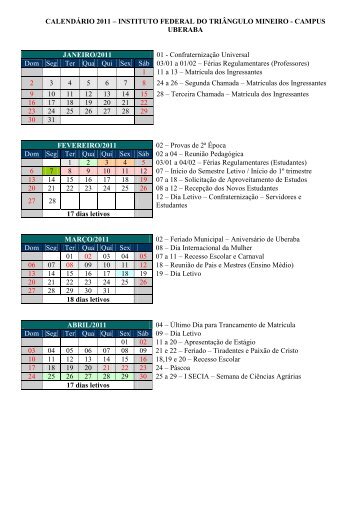 CALENDÁRIO 2009 – CEFET UBERABA - Iftm