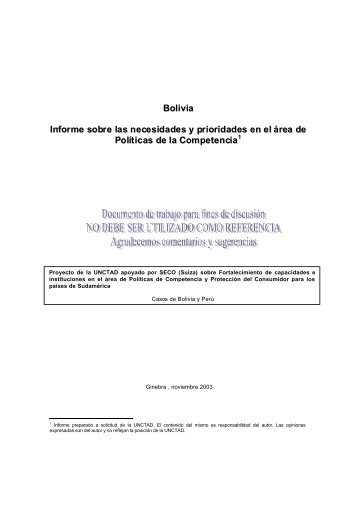 Bolivia Informe sobre las necesidades y prioridades en ... - Unctad XI