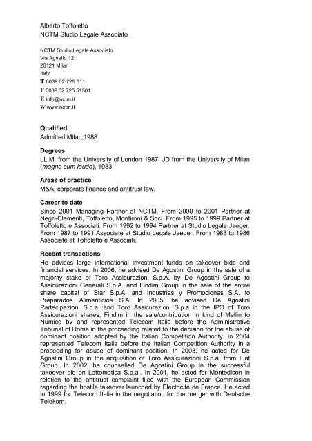 Alberto Toffoletto NCTM Studio Legale Associato - International ...