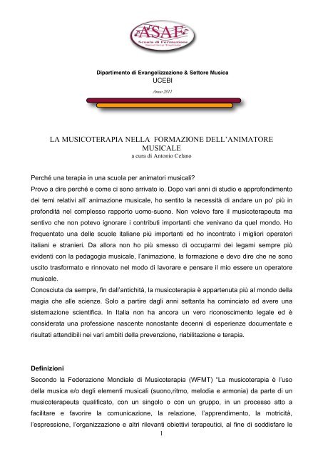 la musicoterapia nella formazione dell'animatore musicale