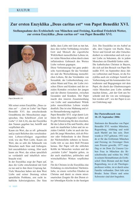 Zur ersten Enzyklika „Deus caritas est“ von Papst Benedikt XVI.