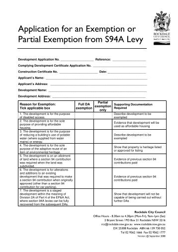 Application for an Exemption or Partial Exemption from S94A Levy