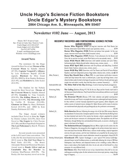Newsletter 102 PDF - 2-column format - expanded  - Uncle Hugo's