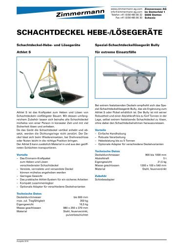 SCHACHTDECKEL HEBE-/LÃ–SEGERÃ„TE - Zimmermann AG