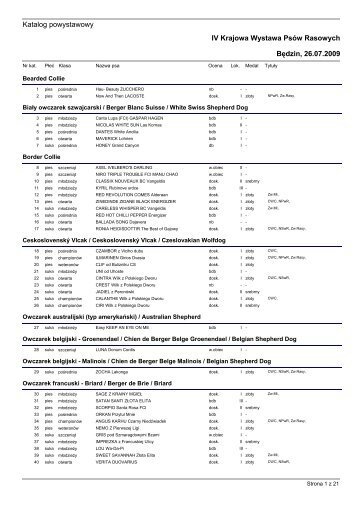 Katalog powystawowy IV Krajowa Wystawa PsÃ³w ... - ZKwP O/BÄ™dzin