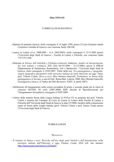 Elisa TONANI - Diras - UniversitÃ  degli Studi di Genova