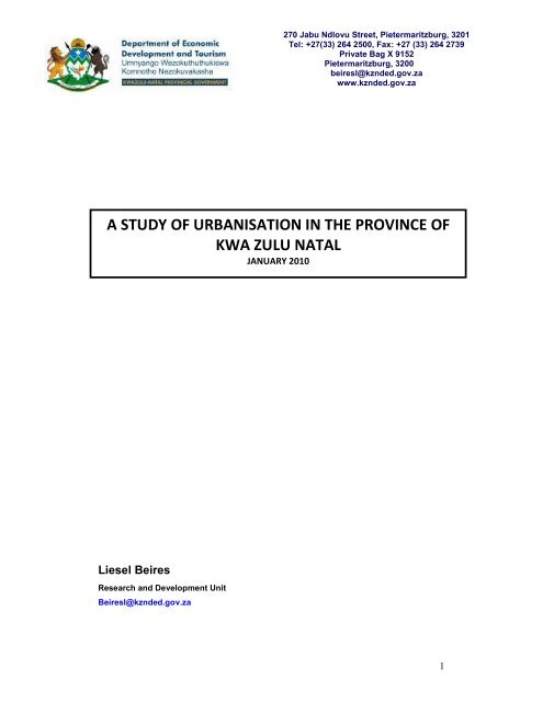 a study of urbanisation in the province of kwa zulu natal