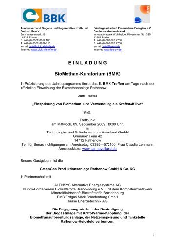 Einladung 5. BMK Treffen 09.09.2009 - FÃ¶rdergesellschaft ...