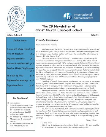 The IB Newsletter of Christ Church Episcopal School