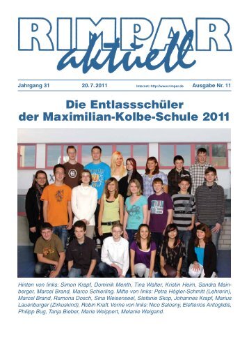 Die Entlassschüler der Maximilian-Kolbe-Schule 2011 - Markt Rimpar