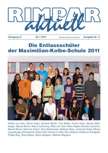 Die Entlassschüler der Maximilian-Kolbe-Schule 2011 - Markt Rimpar