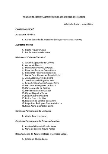Relação de Técnico-Administrativos por Unidade de ... - Ufersa