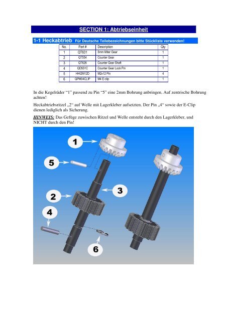 Starrantrieb Anleitung und Teile - Heli Shop