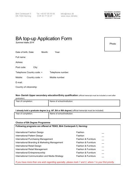 BA top-up Application Form - VIA University College